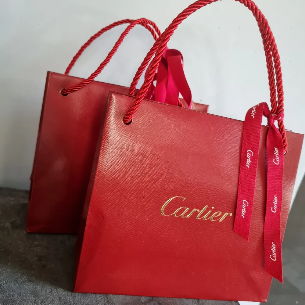 CARTIER fancy red GIFT BAGS with Ribbons - Set of 2 - AUTHENTIC!